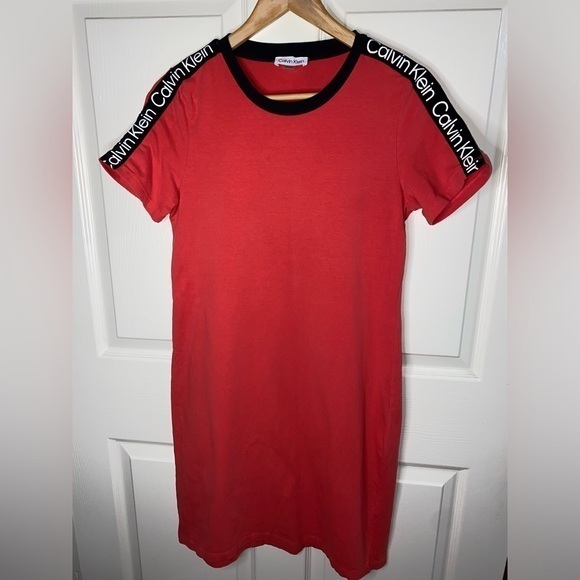 Calvin Klein Dresses & Skirts - Calvin Klein Women's Short Sleeve Logo T-Shirt Dress, Red Hot, Everyday Casual